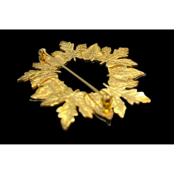 Vtg 1980s Kenneth Cole Gold Tone Autumn Leaf Wreath Lapel Pin Brooch - Picture 5 of 5